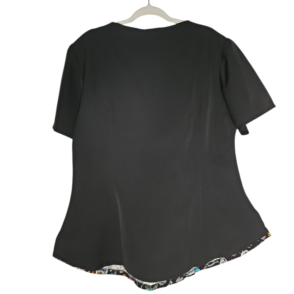 HEMET Black Cat Print Short Sleeve Women's Top - Picture 2 of 4